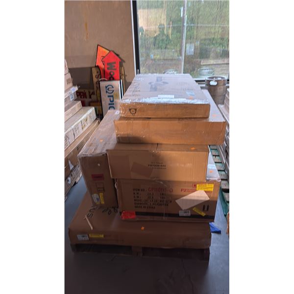 7 READY TO ASSEMBLE FURNITURE INCL FARMHOUSE-STYLE ACCENT ARMCHAIR, SIDEBOARD BUFFET CABINET