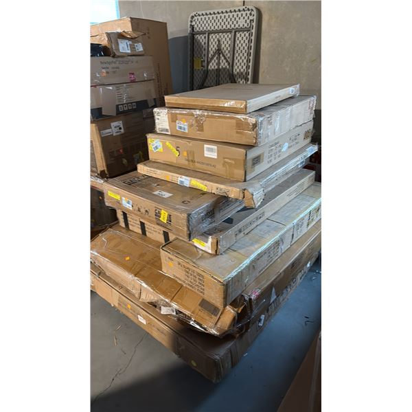 9 READY TO ASSEMBLE FURNITURE INCL BLACK UPHOLSTERED DINING SIDE CHAIRS, BAR STOOLS AND MORE