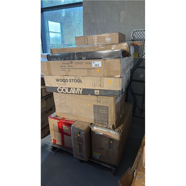 9 READY TO ASSEMBLE FURNITURE INCL CABINET, DRAWER, WOOD STOOL, PET CRATE AND MORE