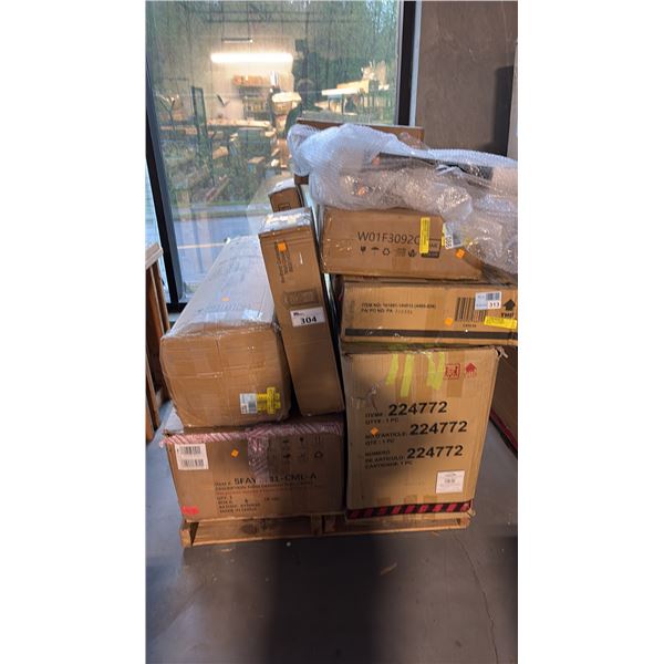 8 READY TO ASSEMBLE FURNITURE INCL BRASS SCONCE, WALL CLOCK, BAR STOOL AND MORE