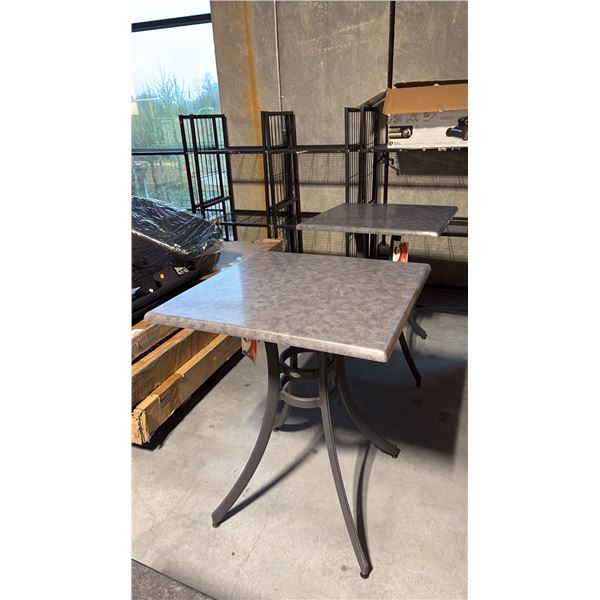 LOT OF APPROX 6 GREY BAR HEIGHT PATIO TABLES