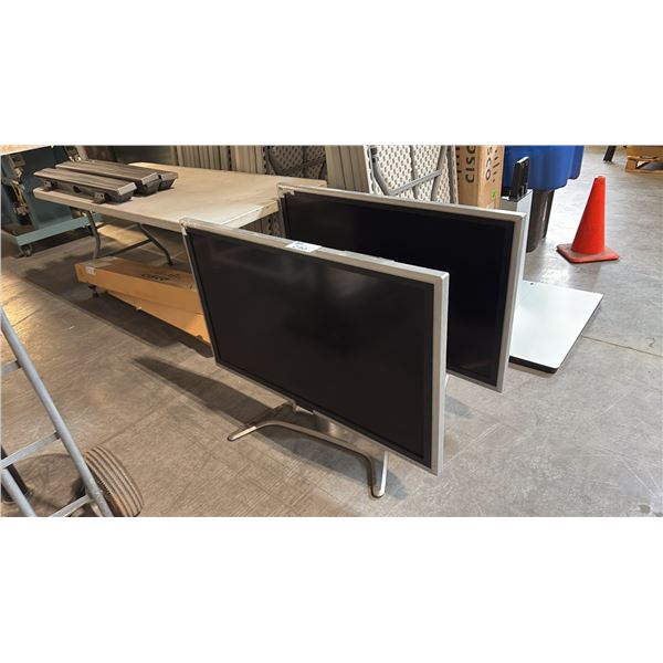 2 SHARP AQUOS 42" TV'S, 3 SOUNDBARS AND 3 MISC TV STANDS