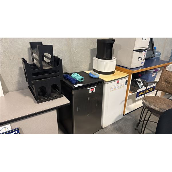 2 SMALL BAR FRIDGES, VACUUM, 2 FANS, COUNTERS, TOSHIBA 27"TV AND MISC