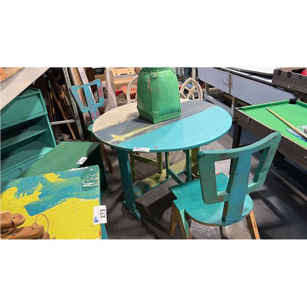 EXOTIC WOOD 42" ROUND TABLE, 2 SIDE CHAIRS & ASIAN THEMED BASKET