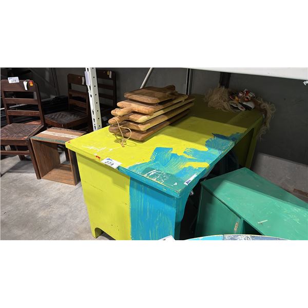 5 ASSORTED SIZE EXOTIC WOOD CUTTING BOARDS & EXOTIC WOOD 60"X30" TABLE