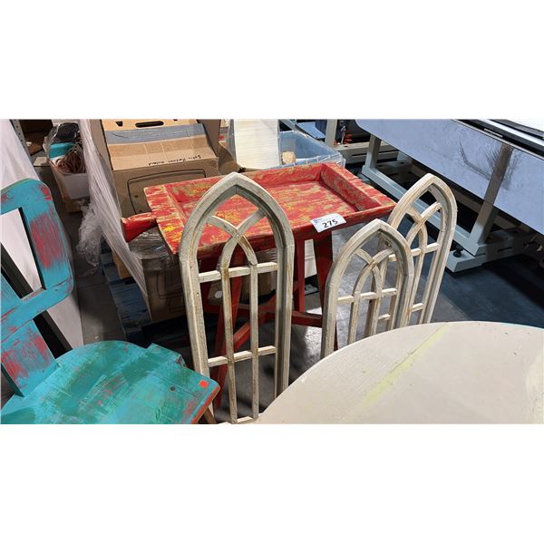 EXOTIC WOOD BASIN TABLE & 3 WALL HANGINGS