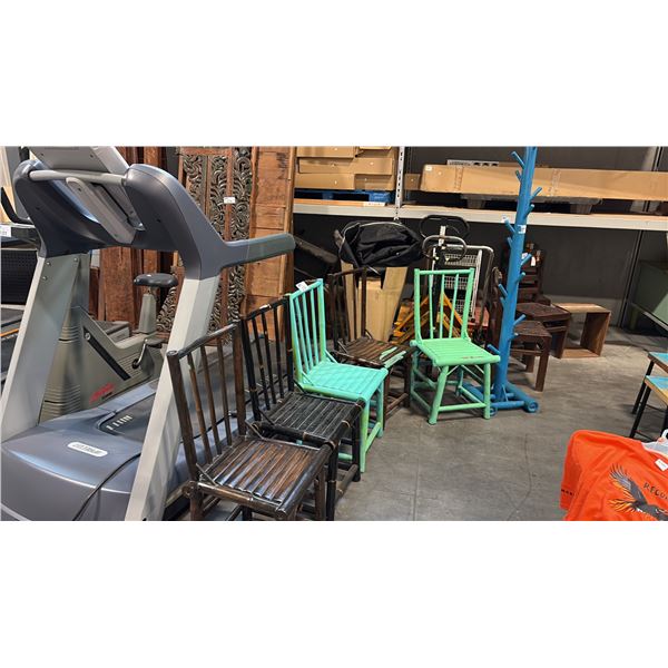 5 BAMBOO SIDE CHAIRS & ONE 6' COAT TREE