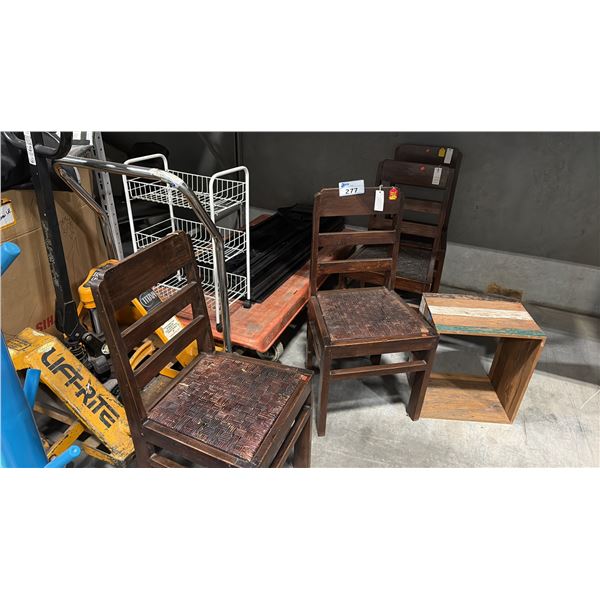 4 HARDWOOD SIDE CHAIRS & SMALL SIDE TABLE