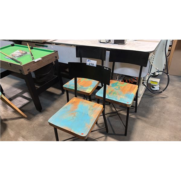 3 HARDWOOD METAL FRAMED SIDE CHAIRS