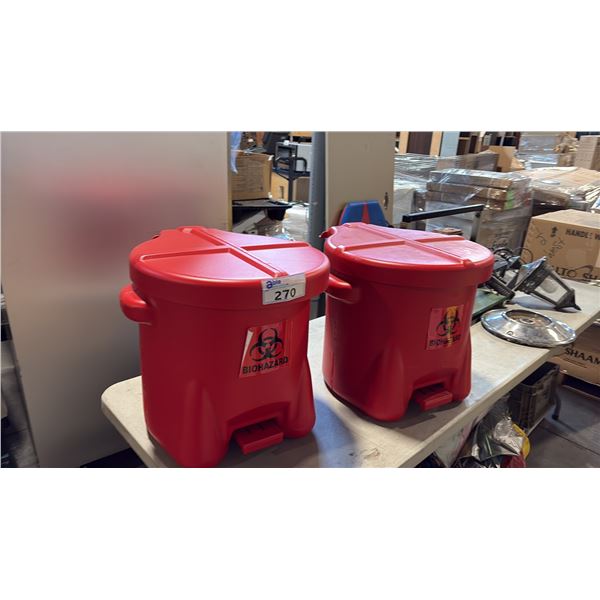2 RED BIO HAZARD CONTAINERS