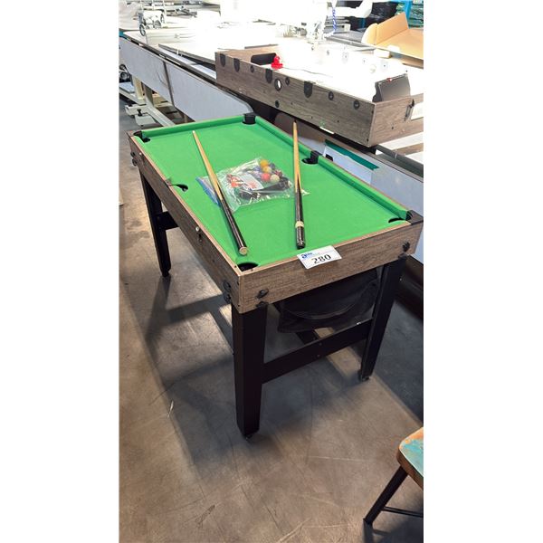 SMALL POOL TABLE, 1 SMALL TABLE TOP AIR HOCKEY TABLE - MISSING PARTS
