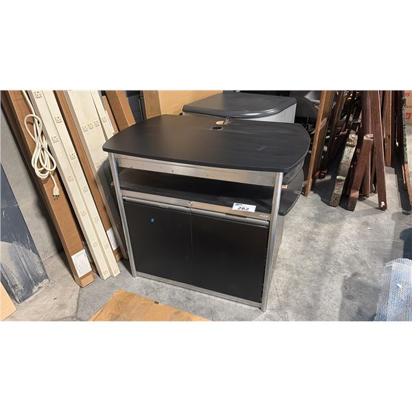 BLACK 3'W MEDIA STAND AND GREY CORNER ACCENT CABINET