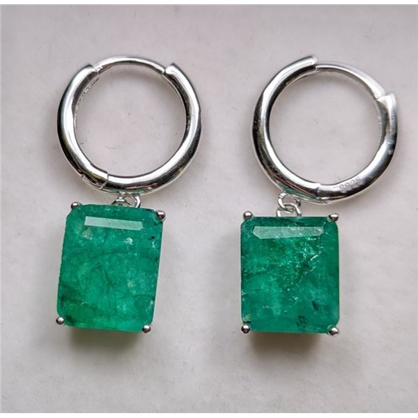 3.8 ct Certified Silver Emerald gemstone Earrings ($7,100 Appraisal)