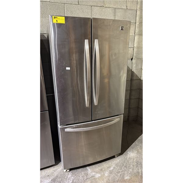 KENMORE STAINLESS STEEL FRENCH DOOR FRIDGE WITH ROLLOUT FREEZER 32.5"W