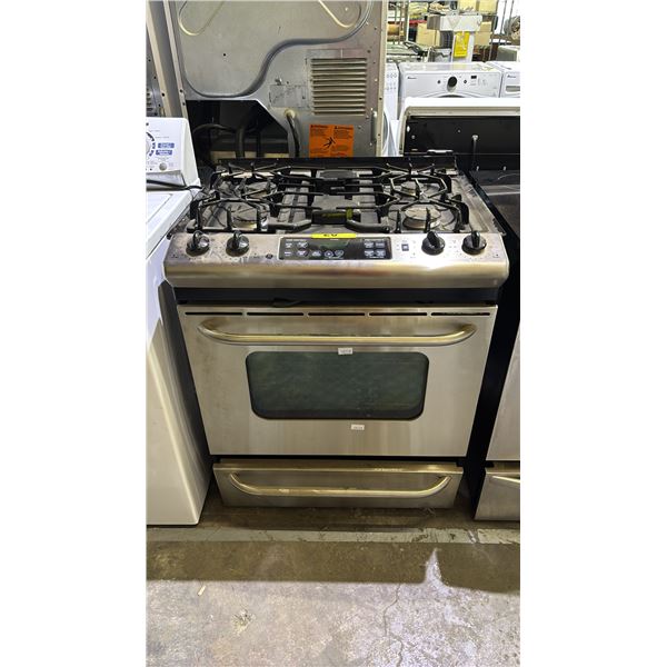 GE STAINLESS STEEL GAS STOVE WITH ELECTRIC OVEN