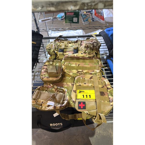 CAMO BACKPACK ATTACHMENT WITH SNAP-ON REMOVABLE POUCHES