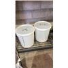 Image 2 : SHELF OF ASSORTED LARGE BUCKETS & (2) LARGE STOCK POTS