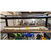 Image 1 : SHELF OF TIKI TORCHES, BAMBOO POLES, ROLL OF PLASTIC SHEETING & MORE