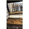 Image 2 : SHELF OF TIKI TORCHES, BAMBOO POLES, ROLL OF PLASTIC SHEETING & MORE