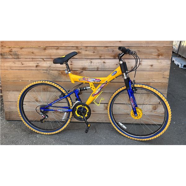 TECH TEAM SUPER26 YELLOW 21 SPEED FULL SUSPENSION MOUNTAIN BIKE