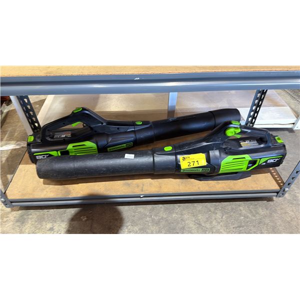 (2) GREENWORKS PRO CORDLESS LEAF BLOWERS W/BATTERIES *WORKING CONDITION UNKNOWN/MAY BE MISSING