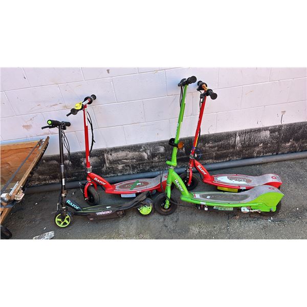 4 RAZOR KIDS E-SCOOTERS (UNKNOWN WORKING CONDITION) NO CHARGER