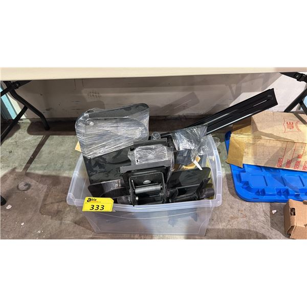 TOTE OF ASSORTED MONITOR MOUNTS & KEYBOARD TRAYS