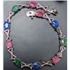 Image 1 : SILVER(13.3G), RUBY SAPPHIRE EMERALD (10CT) BRACELET 7.5", SUGGESTED RETAIL VALUE $700