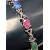 Image 2 : SILVER(13.3G), RUBY SAPPHIRE EMERALD (10CT) BRACELET 7.5", SUGGESTED RETAIL VALUE $700