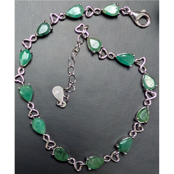 SILVER(7.5G), EMERALD (6.5CT) BRACELET 7-8", SUGGESTED RETAIL VALUE $600