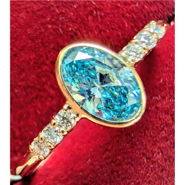 10K(1.3G), BLUE LAB DIAMOND (0.9+0.07CT)RING, SIZE 6.5, SUGGESTED RETAIL VALUE $1800