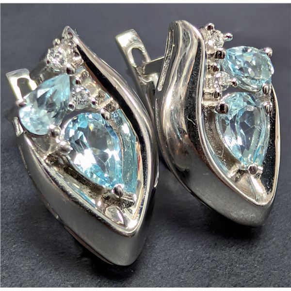SILVER(5.42G), BLUE TOPAZ (1.2CT)EARRING, SUGGESTED RETAIL VALUE $440