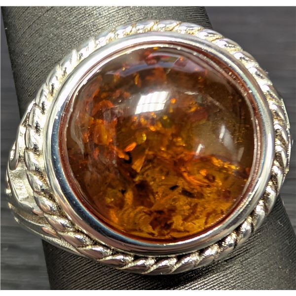 SILVER(6.85G), AMBER RING, SIZE, SUGGESTED RETAIL VALUE $210