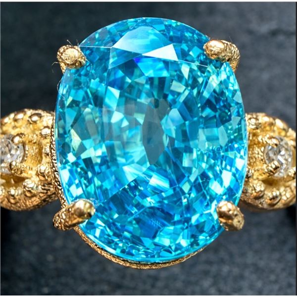 10K(2.6G), BLUE ZIRCON (4.3CT), DIAMOND (0.03CT)RING, SIZE 7.5, APPRAISED INSURANCE VALUE $4500