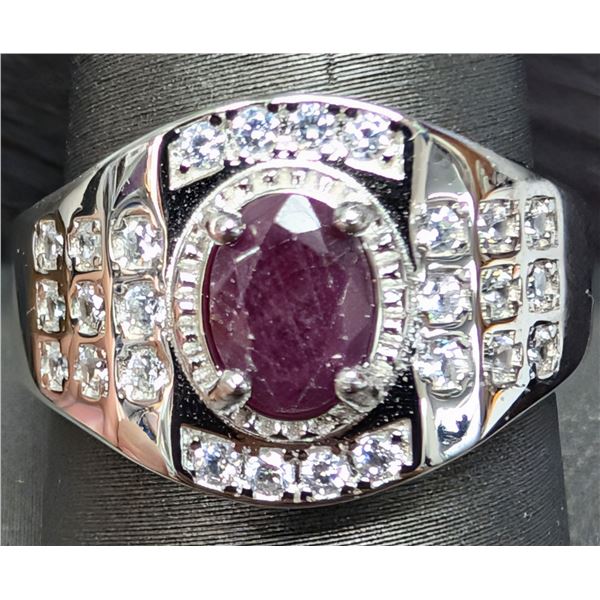 SILVER(6.08G), RUBY (1CT) RING, SUGGESTED RETAIL VALUE $500