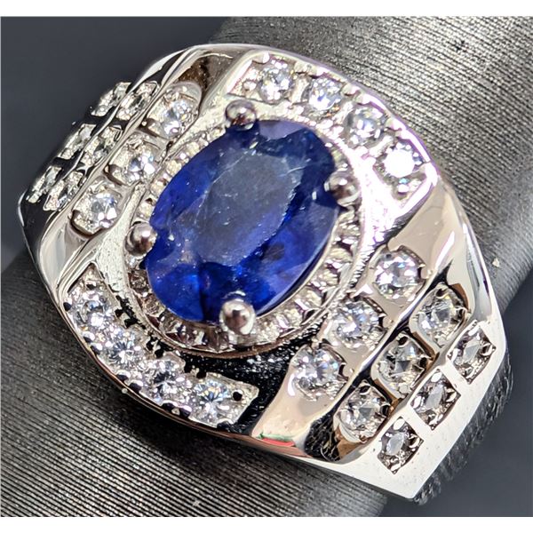 SILVER(6.08G), SAPPHIRE (1CT) RING, SUGGESTED RETAIL VALUE $500