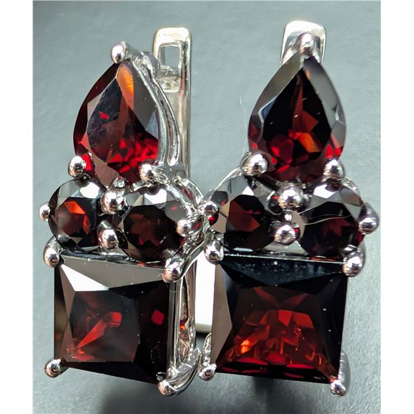 SILVER(6.02G), GARNET (APP 4CT) EARRING, SUGGESTED RETAIL VALUE $480