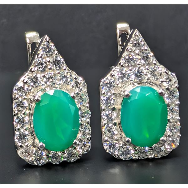 SILVER(5.74G), GREEN ONYX (2CT) EARRING, SUGGESTED RETAIL VALUE $440