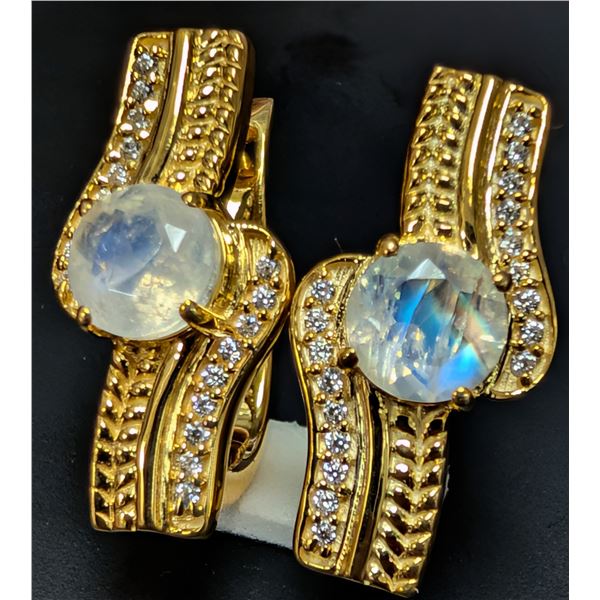 SILVER(5.02G), MOONSTONE (1.4CT) EARRING, SUGGESTED RETAIL VALUE $400