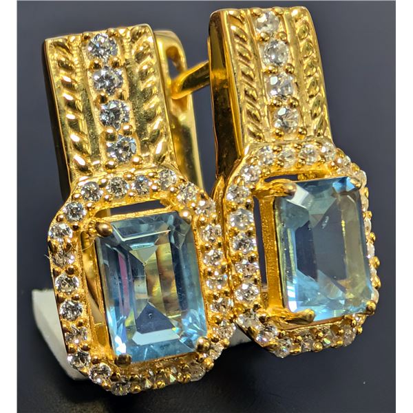 SILVER(5.04G), BLUE TOPAZ (3CT) EARRING, SUGGESTED RETAIL VALUE $400