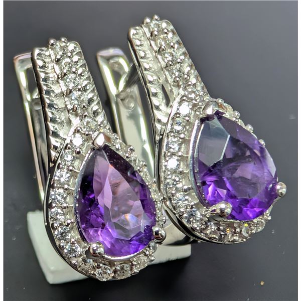 SILVER(4.65G), AMETHYST (APP 2CT) EARRING, SUGGESTED RETAIL VALUE $360