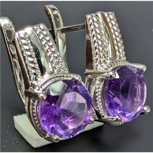 SILVER(4.35G), AMETHYST (2CT) EARRING, SUGGESTED RETAIL VALUE $340