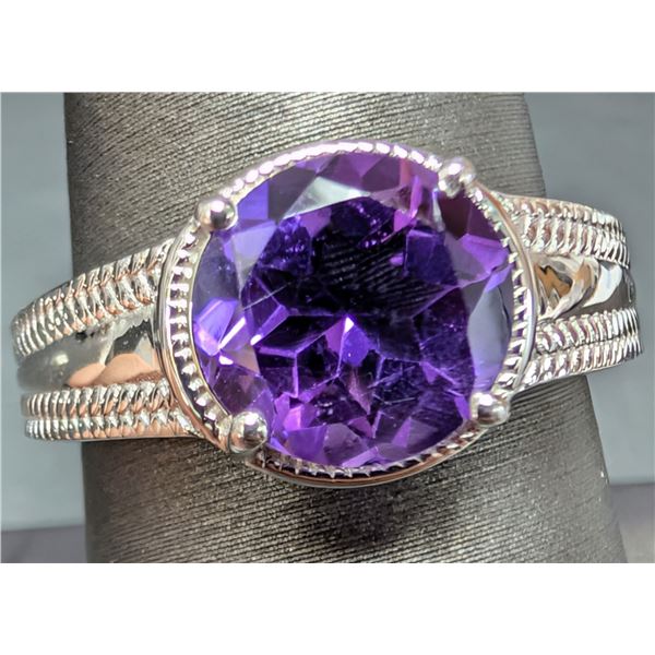 SILVER(4.27G), AMETHYST (2CT) RING, SUGGESTED RETAIL VALUE $320