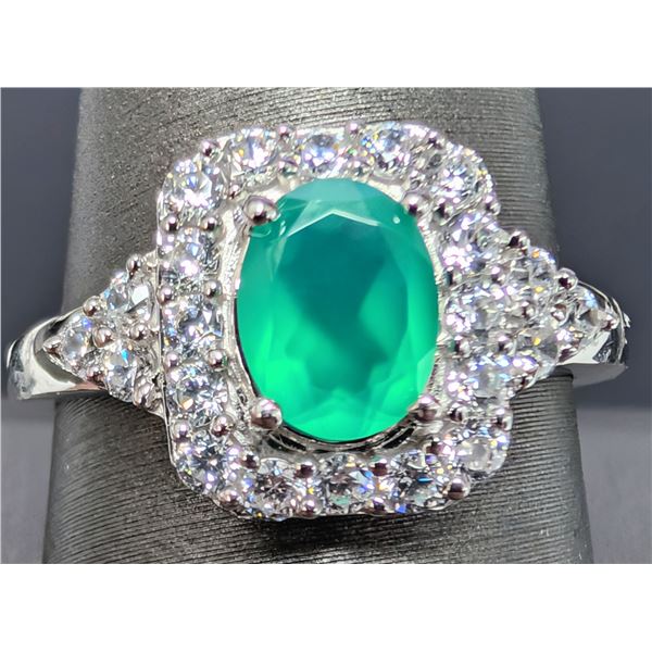 SILVER(3.9G), GREEN ONYX (1CT) RING, SUGGESTED RETAIL VALUE $320