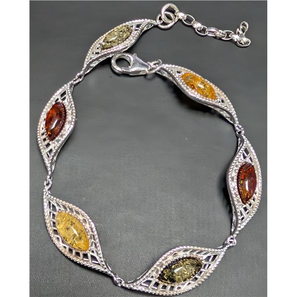 SILVER(10.36G), AMBER BRACELET 7-8", SUGGESTED RETAIL VALUE $300