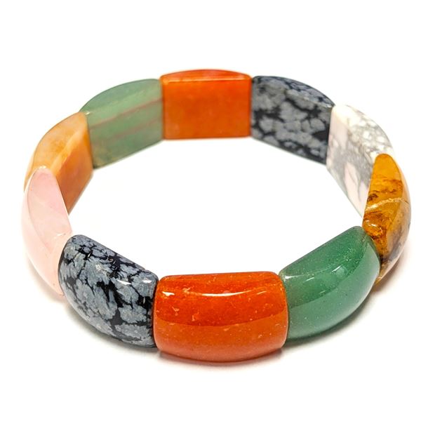 GENUINE MULTI GEMSTONE (GREEN JADE, OBSIDIAN, PEARCH AVENTURINE ETC) BRACELET FLEXIBLE, SUGGESTED...