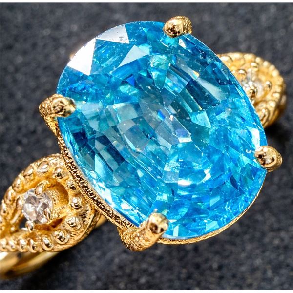 10K(2.6G), BLUE ZIRCON (4.3CT), DIAMOND (0.03CT)RING, SIZE 7.5, APPRAISED INSURANCE VALUE $4500