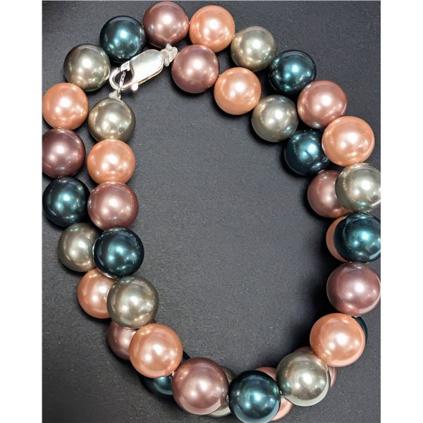 FANCY COLOR SHELL PEARLS 16" NECKLACE, SUGGESTED RETAIL VALUE $400
