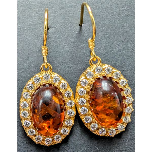 SILVER(6.6G), GENUINE AMBER EARRING, SUGGESTED RETAIL VALUE $400