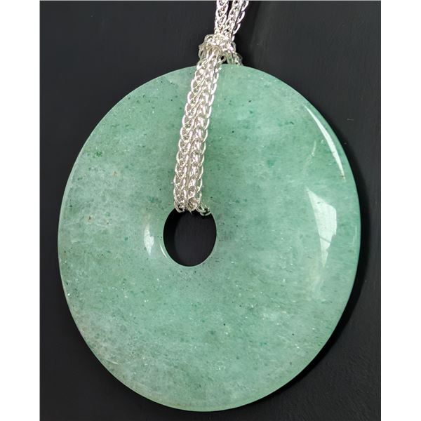 HAND CARVED AVENTURINE NECKLACE 16-22" RANDOM SILVER CHAIN APP 15G TOTAL WEIGHT, SUGGESTED RETAIL...